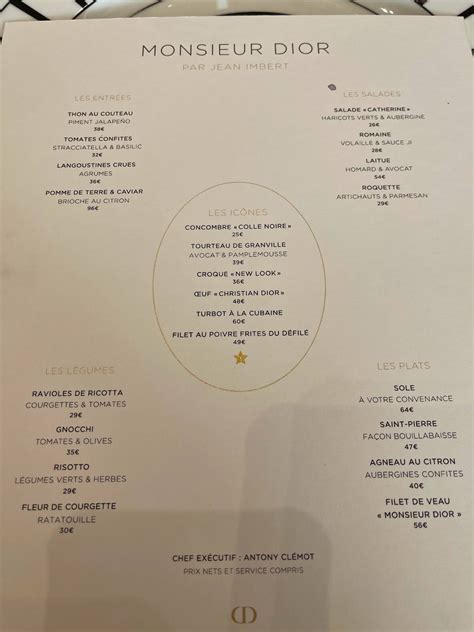 monsieur dior restaurant menu prix|authentic christian dior suits.